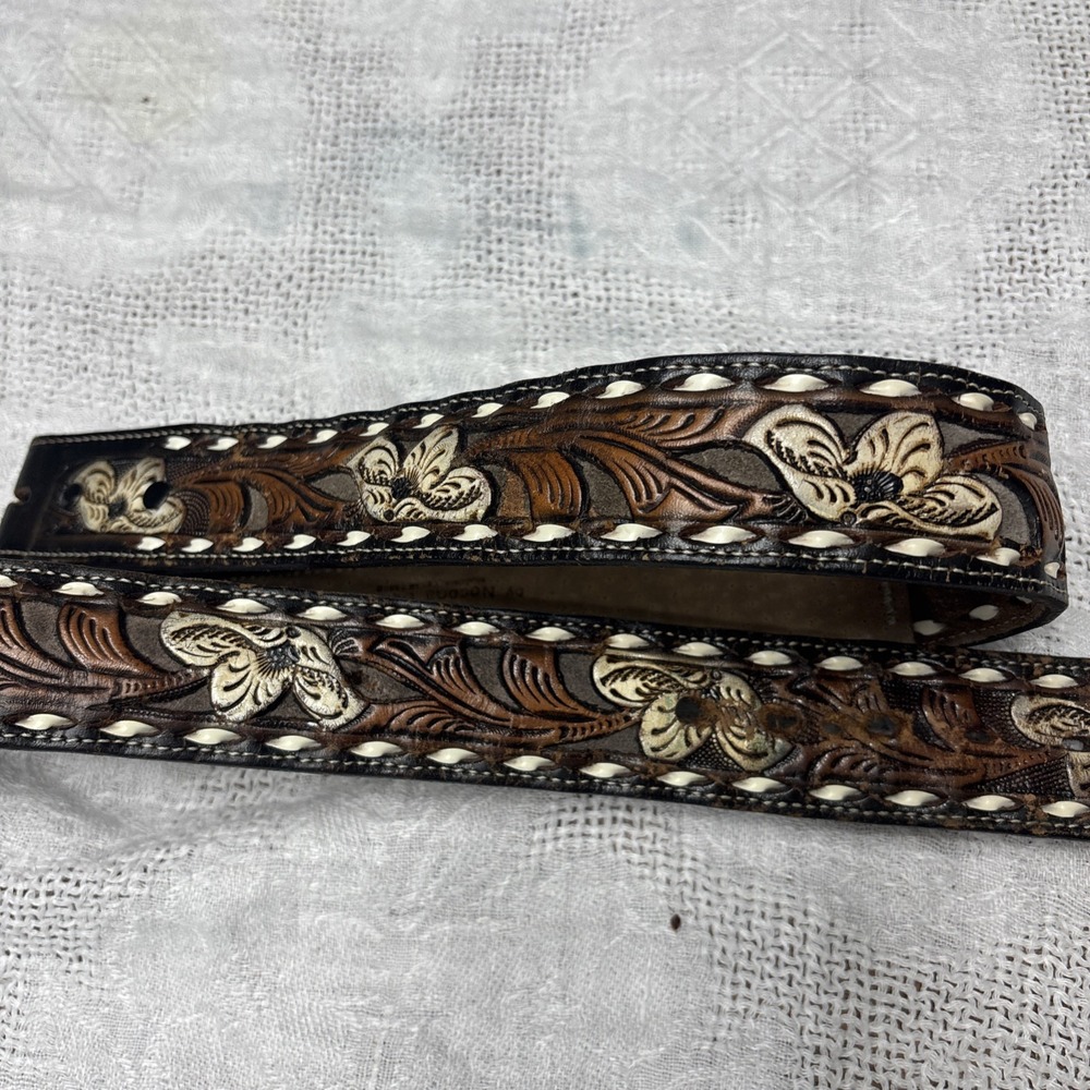Vtg Kona Kut by Nocona Belt Co tooled leather belt western